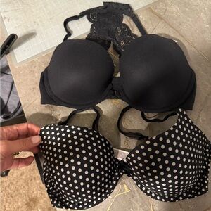 PINK Victoria's Secret Black and Polka Dot Bra Set size 32D